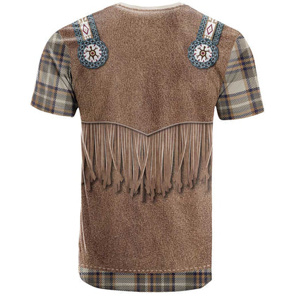 Retro Brown Beige Plaid T-Shirt Western Cowboy Vest Costume Graphic Tee