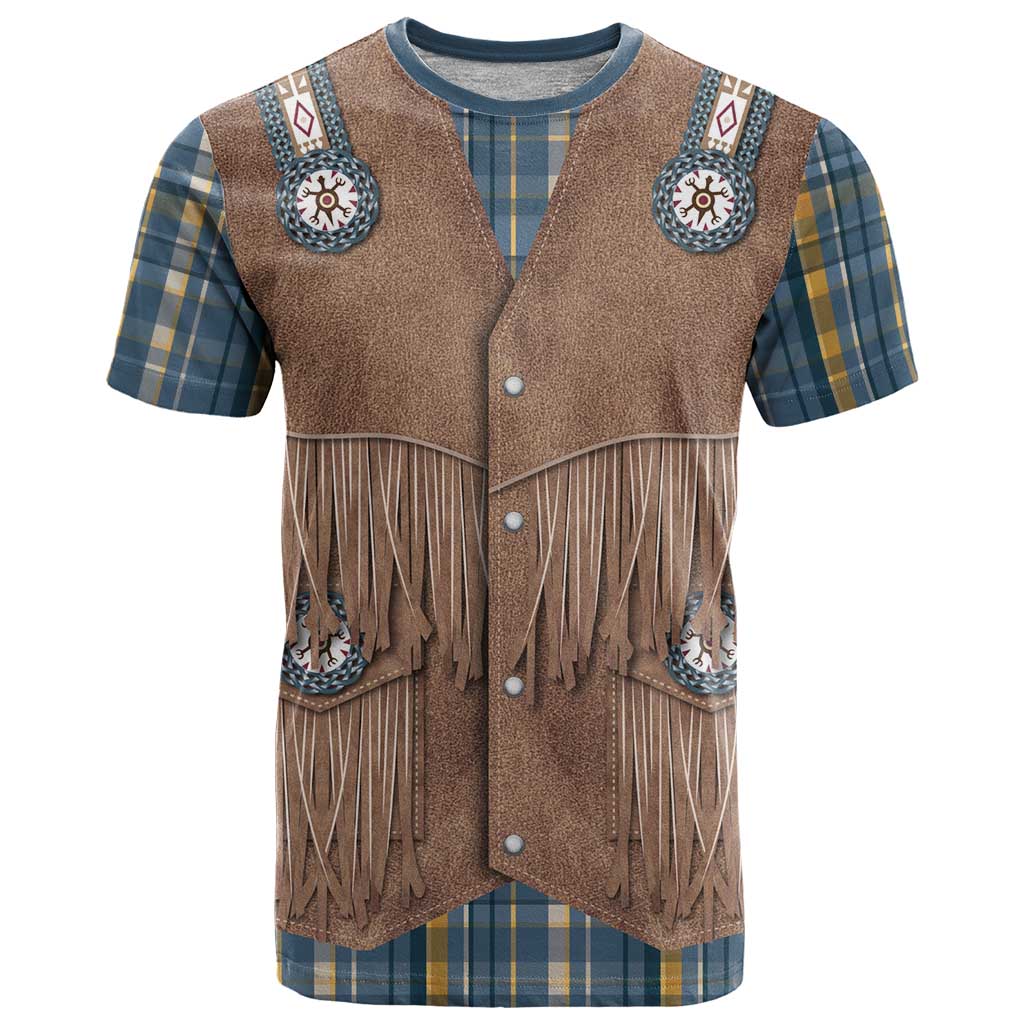 Retro Blue Yellow Plaid T-Shirt Western Cowboy Vest Costume Graphic Tee