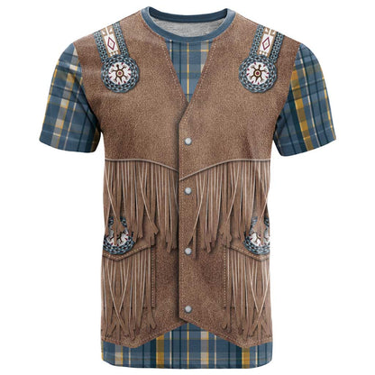 Retro Blue Yellow Plaid T-Shirt Western Cowboy Vest Costume Graphic Tee