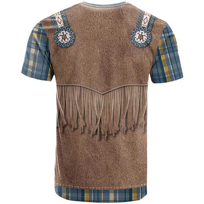 Retro Blue Yellow Plaid T-Shirt Western Cowboy Vest Costume Graphic Tee