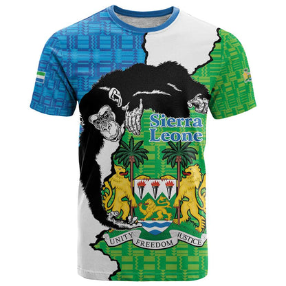 Personalised Sierra Leone T-Shirt Chimpanzee With Coat Of Arms Graphic Tee