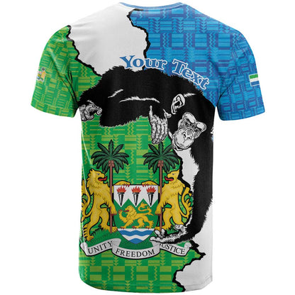 Personalised Sierra Leone T-Shirt Chimpanzee With Coat Of Arms Graphic Tee