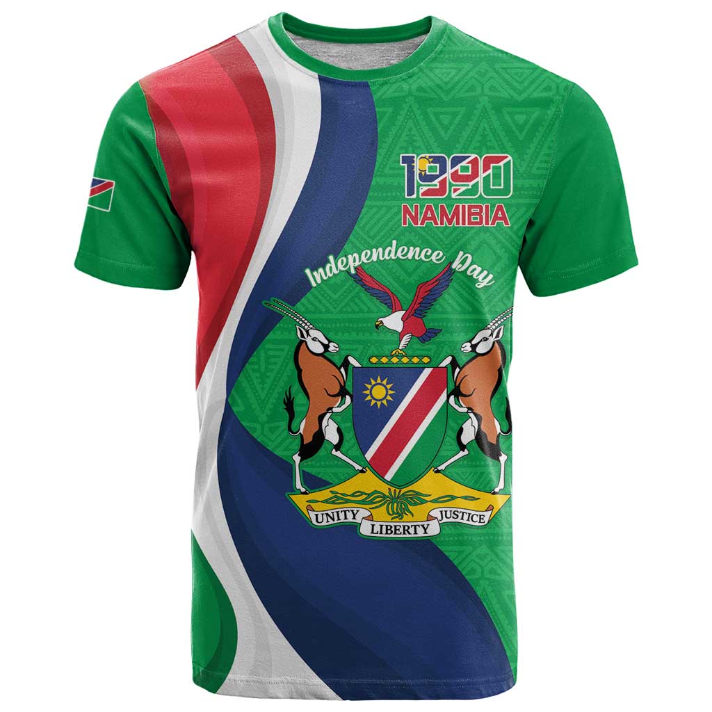 Personalised Namibia Independence Day T-Shirt Coat Of Arms With African Pattern Graphic Tee