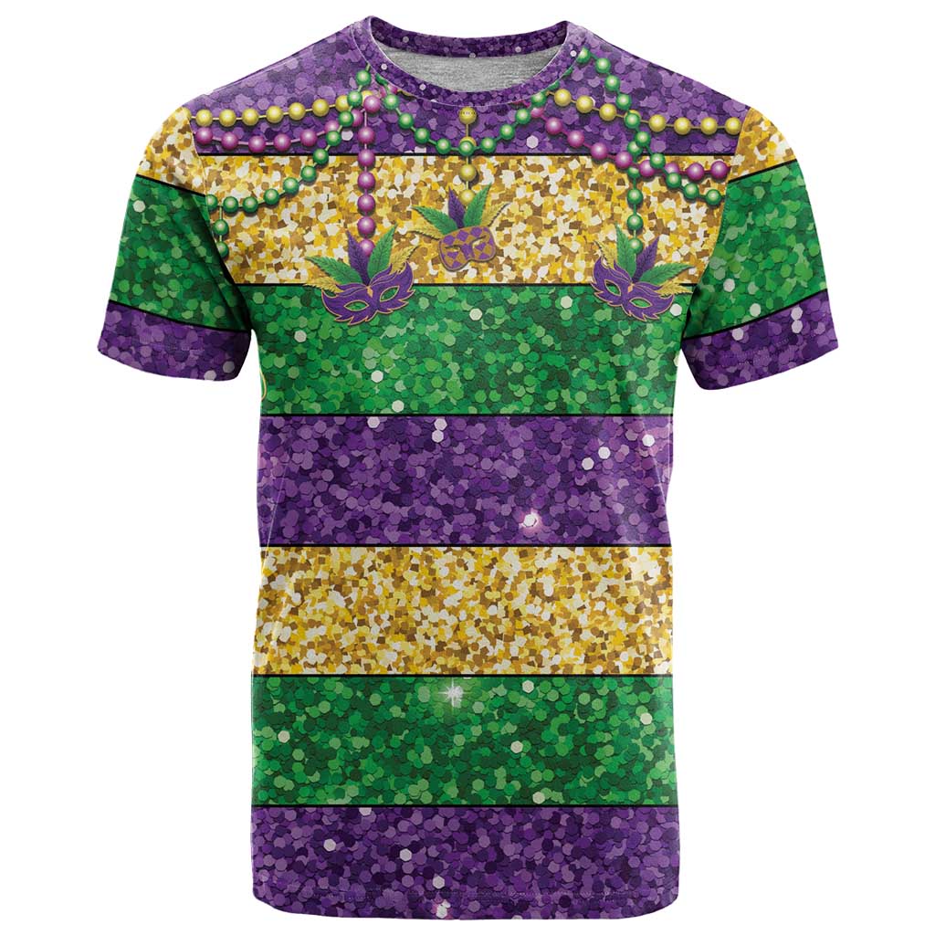 Mardi Gras Stripes T-Shirt Carnival Beads & Masks Graphic Tee