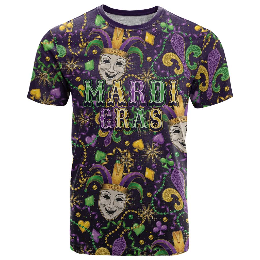 Mardi Gras Carnival Night T-Shirt Jester Mask Fantasy Graphic Tee