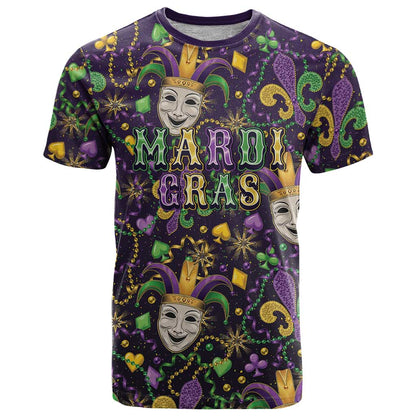 Mardi Gras Carnival Night T-Shirt Jester Mask Fantasy Graphic Tee