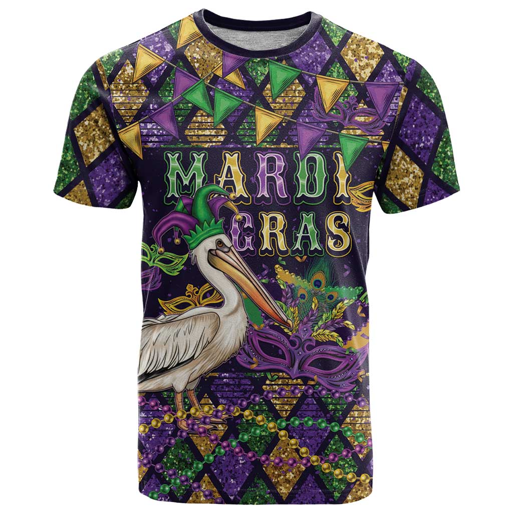 Mardi Gras Pelican T-Shirt Let the Good Times Roll Graphic Tee