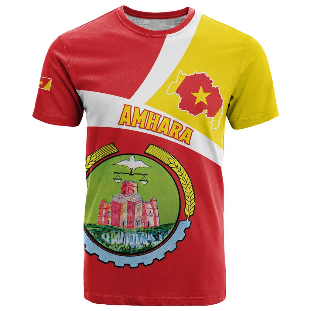 Personalized Ethiopia Amhara Region T-Shirt Coat Of Arms With Map Graphic Tee