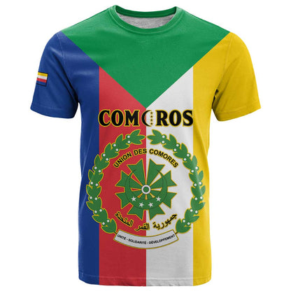 Comoros T-Shirt Coat Of Arms Flag Style Graphic Tee