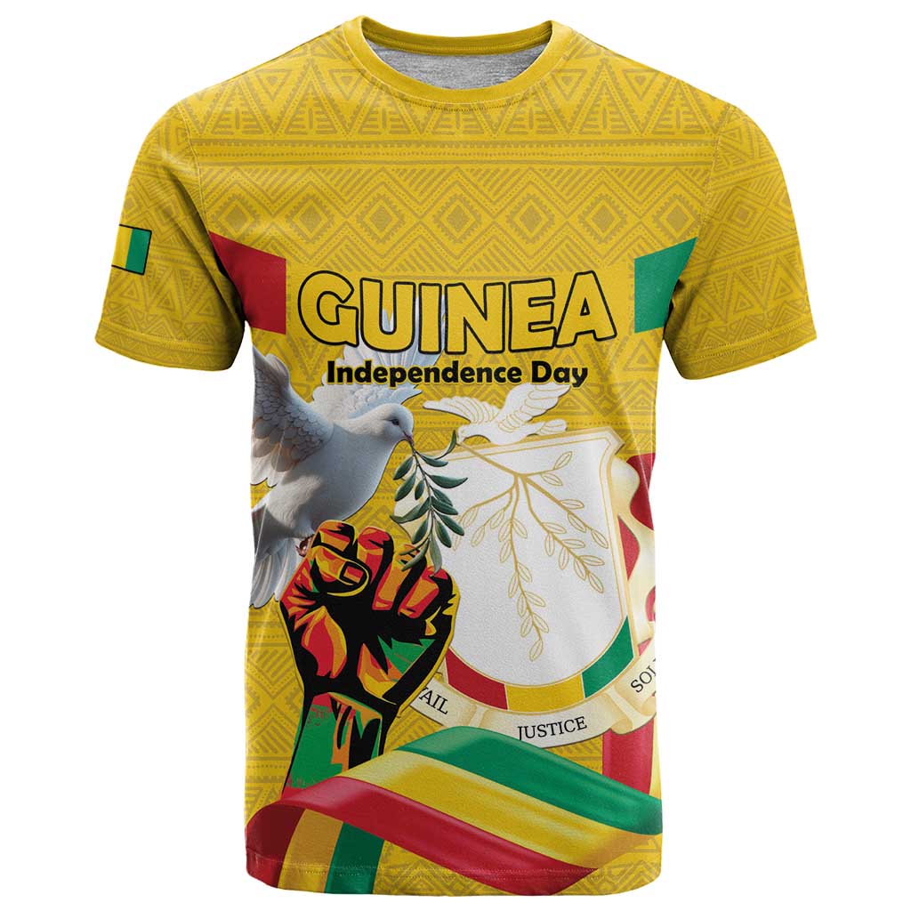 Personalized Guinea Independence Day T-Shirt Coat Of Arms With African Pattern Graphic Tee