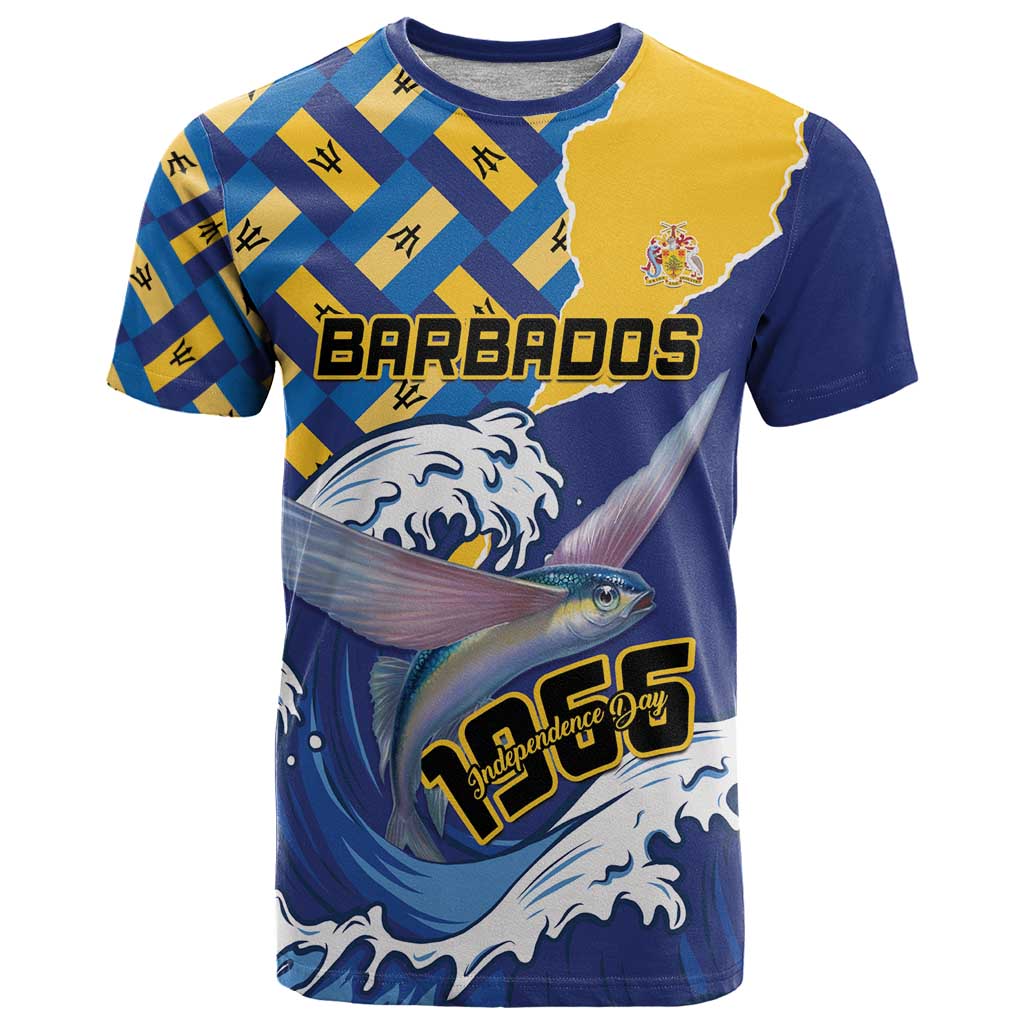 Personalised Barbados Independence Day T-Shirt Flying Fish Flag Pattern Graphic Tee