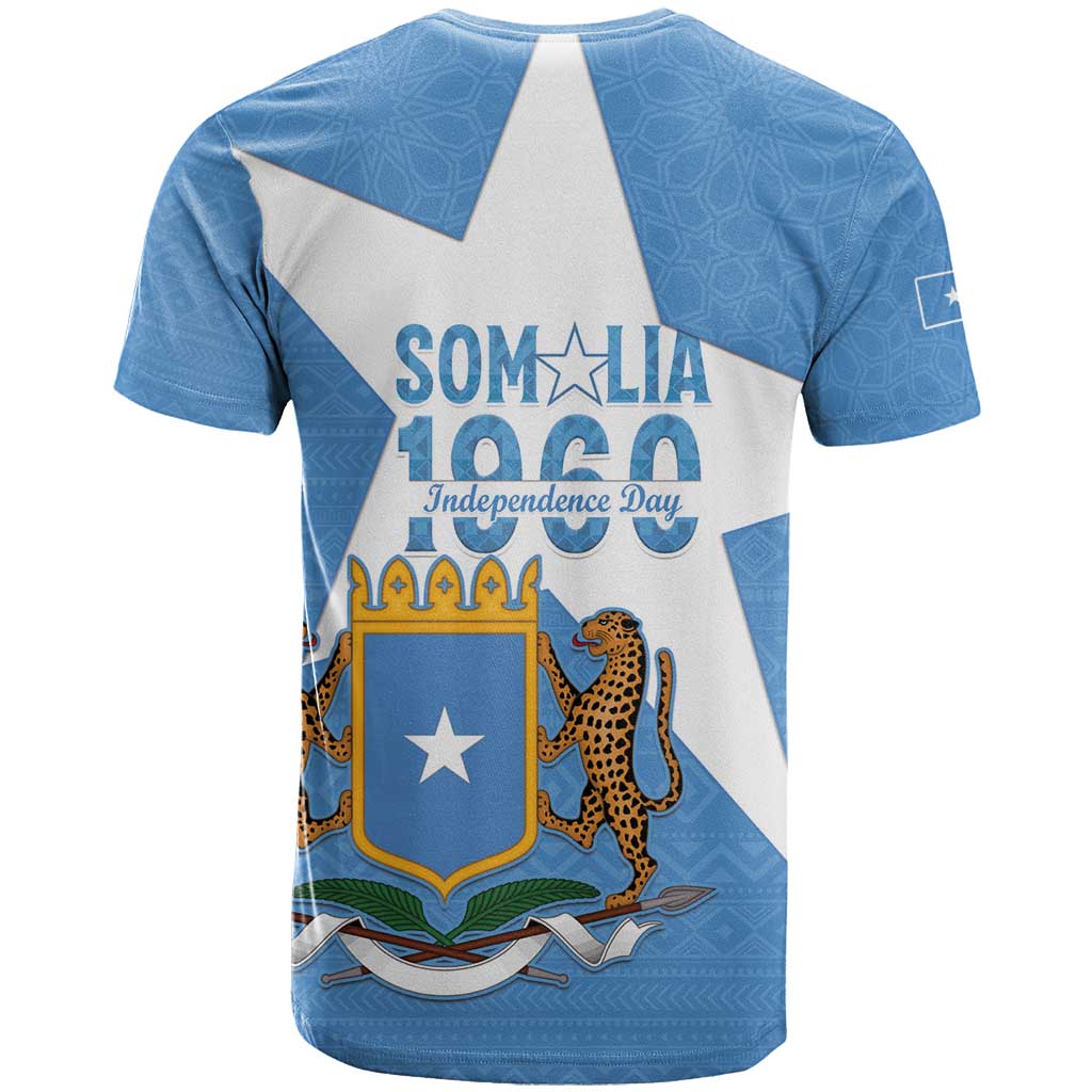 Personalized Somalia 1960 Independence Day T-Shirt Coat Of Arms Islamic Mix African Pattern Graphic Tee