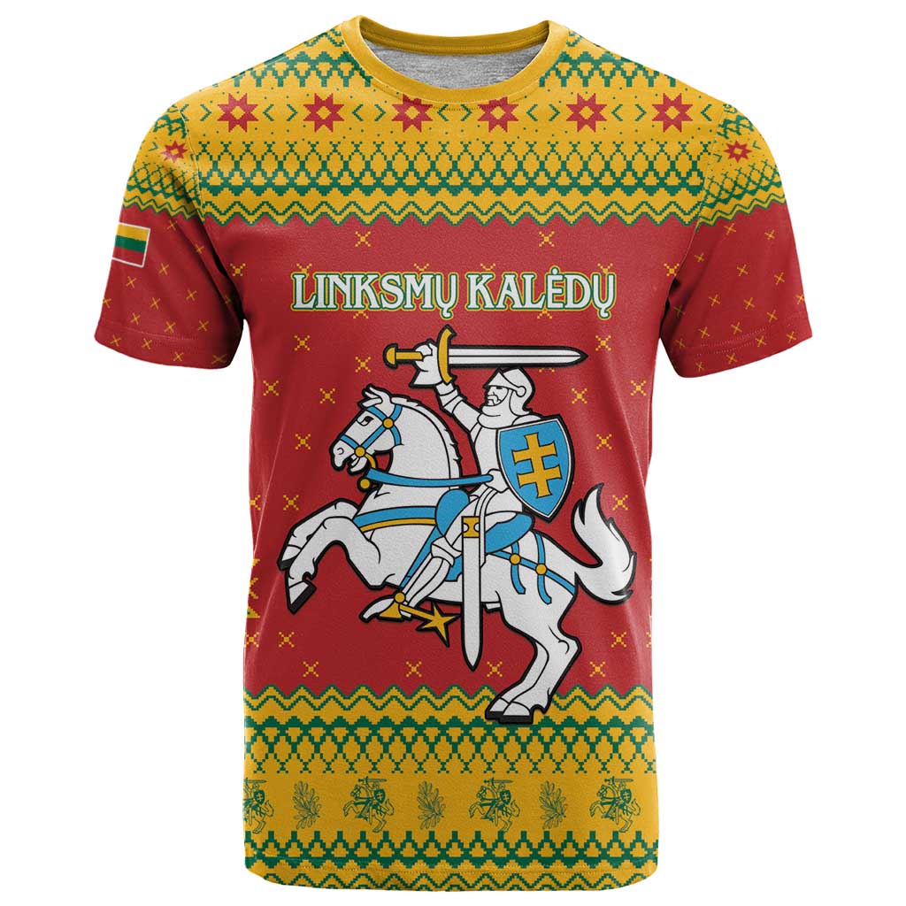 Lithuania Christmas T-Shirt Coat Of Arms Linksmu Kaledu Graphic Tee