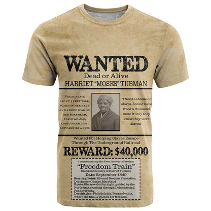 WANTED for Freedom T-Shirt Harriet Moses Tubman Graphic Tee