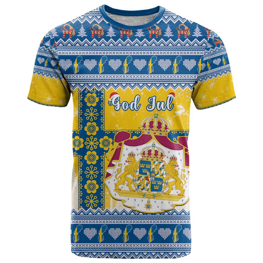 Sweden Christmas T-Shirt Coat Of Arms - Scandinavian Pattern Graphic Tee