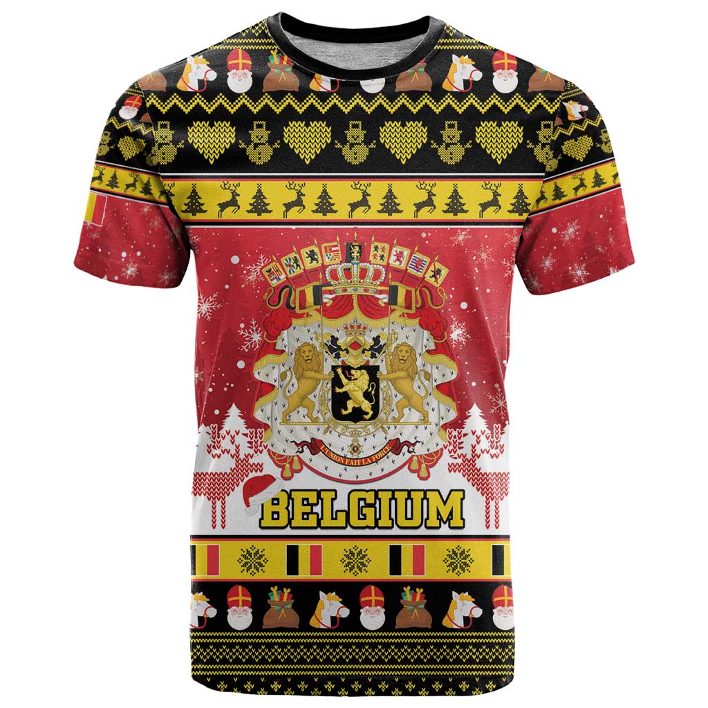 Belgium Christmas T-Shirt Coat Of Arms Vrolijk Kerstfeest Graphic Tee