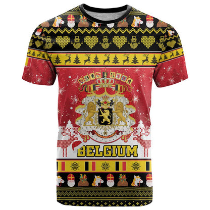 Belgium Christmas T-Shirt Coat Of Arms Vrolijk Kerstfeest Graphic Tee