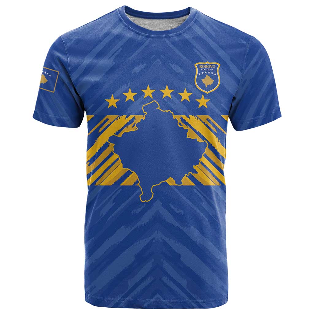Custom Kosovo Football 2026 T-Shirt Rising Nation Blue Gold Graphic Tee