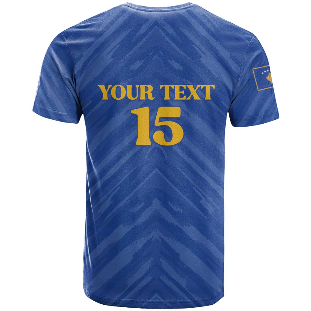 Custom Kosovo Football 2026 T-Shirt Rising Nation Blue Gold Graphic Tee