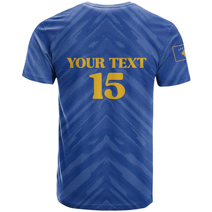 Custom Kosovo Football 2026 T-Shirt Rising Nation Blue Gold Graphic Tee