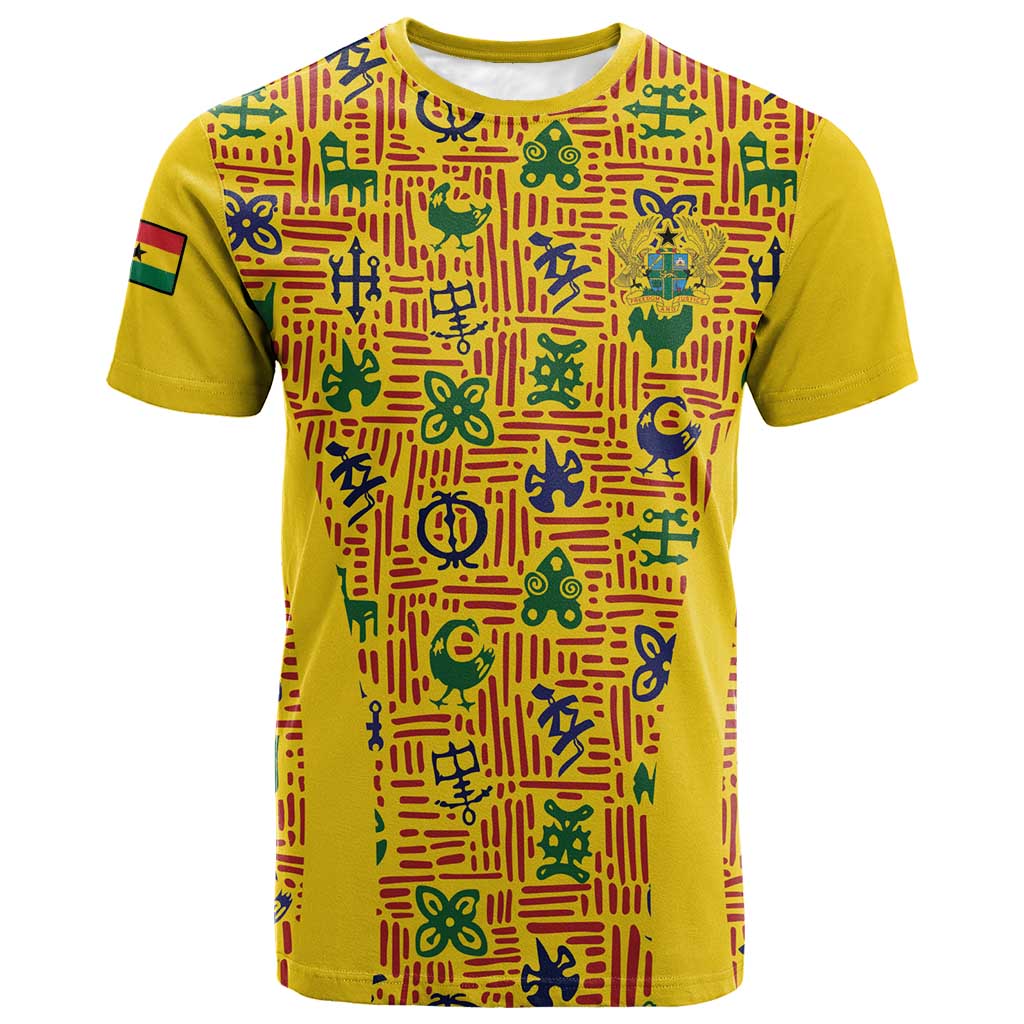 Custom Ghana Football T-Shirt Yellow Adinkra Pattern Graphic Tee