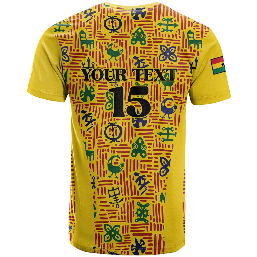 Custom Ghana Football T-Shirt Yellow Adinkra Pattern Graphic Tee