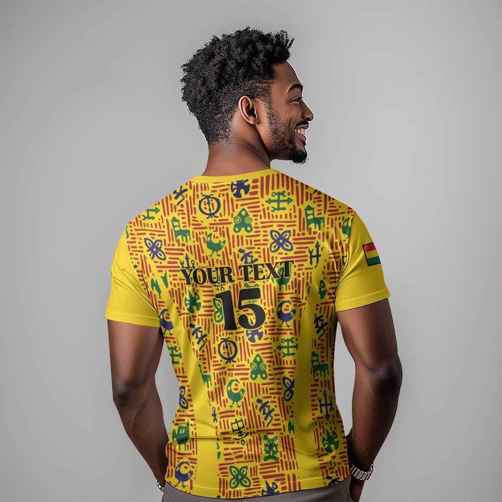 Custom Ghana Football T-Shirt Yellow Adinkra Pattern Graphic Tee