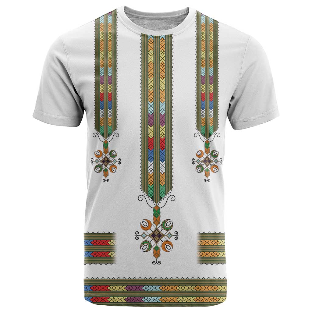 Ethiopian Traditional Habesha Costume T-Shirt Cross With Tilet Pattern Graphic Tee