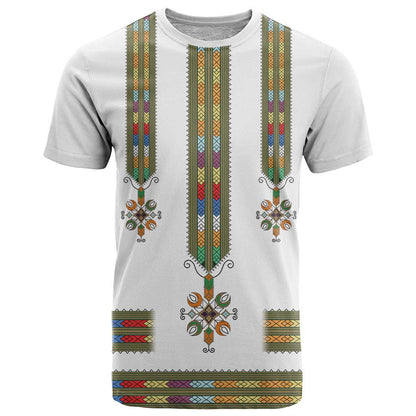Ethiopian Traditional Habesha Costume T-Shirt Cross With Tilet Pattern Graphic Tee