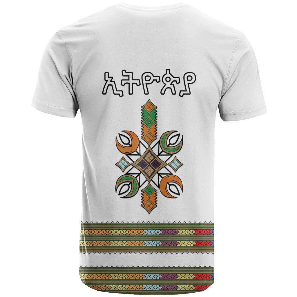 Ethiopian Traditional Habesha Costume T-Shirt Cross With Tilet Pattern Graphic Tee