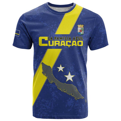 Custom Curacao Football T-Shirt Go La Familia Azul Graphic Tee