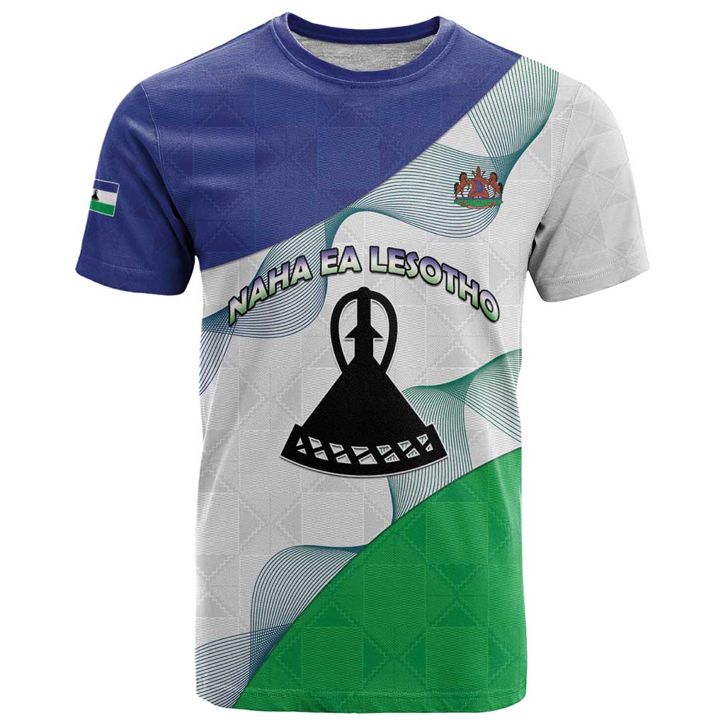 Personalized Lesotho T-Shirt Coat Of Arms With Kente Pattern Graphic Tee