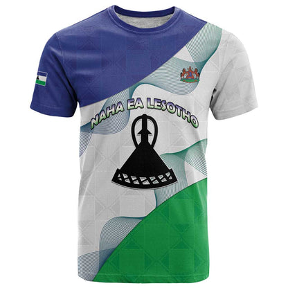 Personalized Lesotho T-Shirt Coat Of Arms With Kente Pattern Graphic Tee