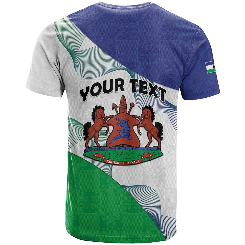 Personalized Lesotho T-Shirt Coat Of Arms With Kente Pattern Graphic Tee