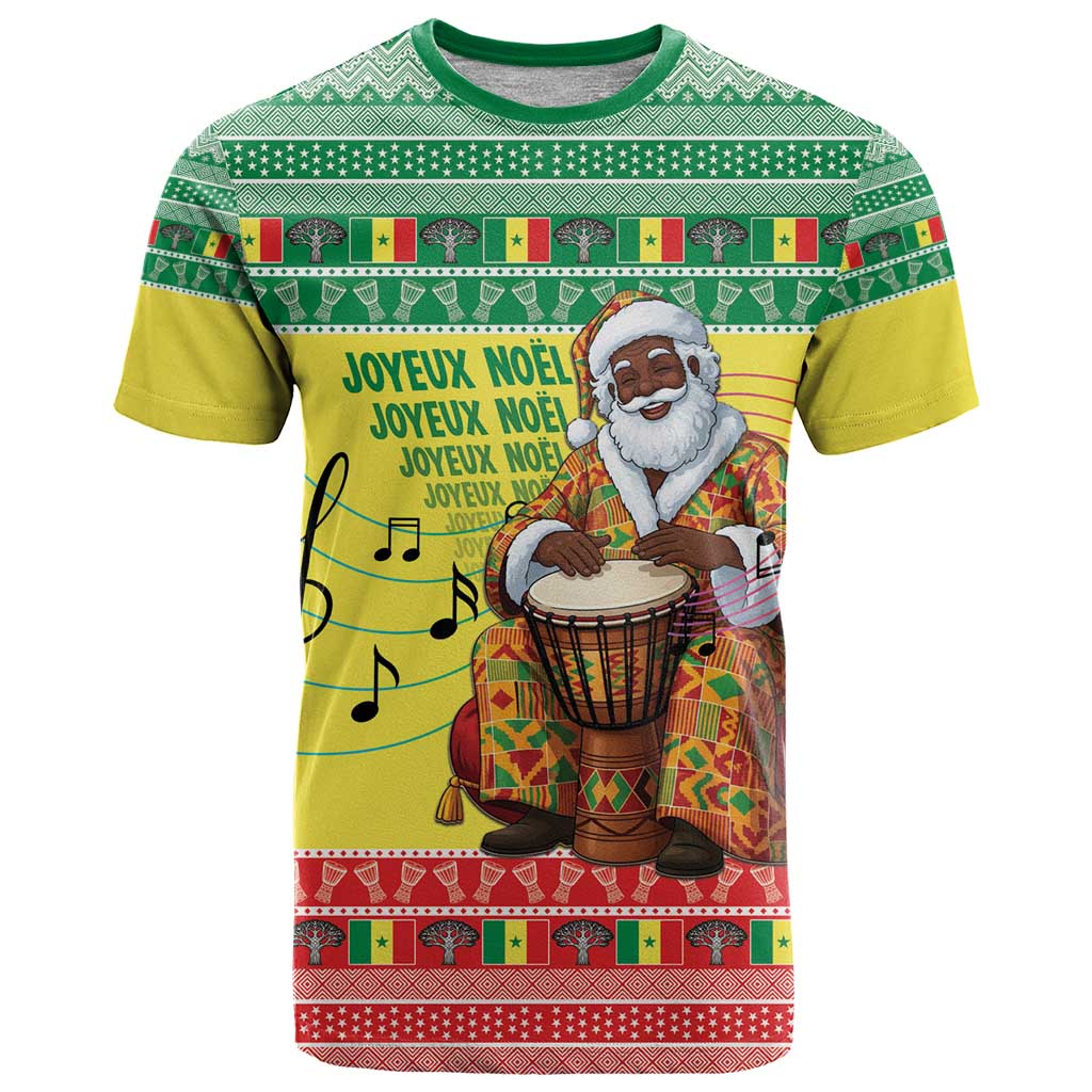 Senegal Christmas T-Shirt Black Santa Playing Djembe Drum Graphic Tee
