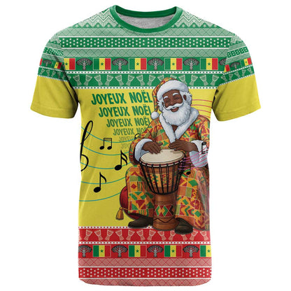 Senegal Christmas T-Shirt Black Santa Playing Djembe Drum Graphic Tee