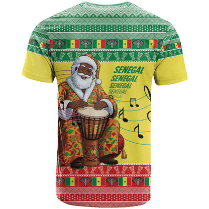 Senegal Christmas T-Shirt Black Santa Playing Djembe Drum Graphic Tee