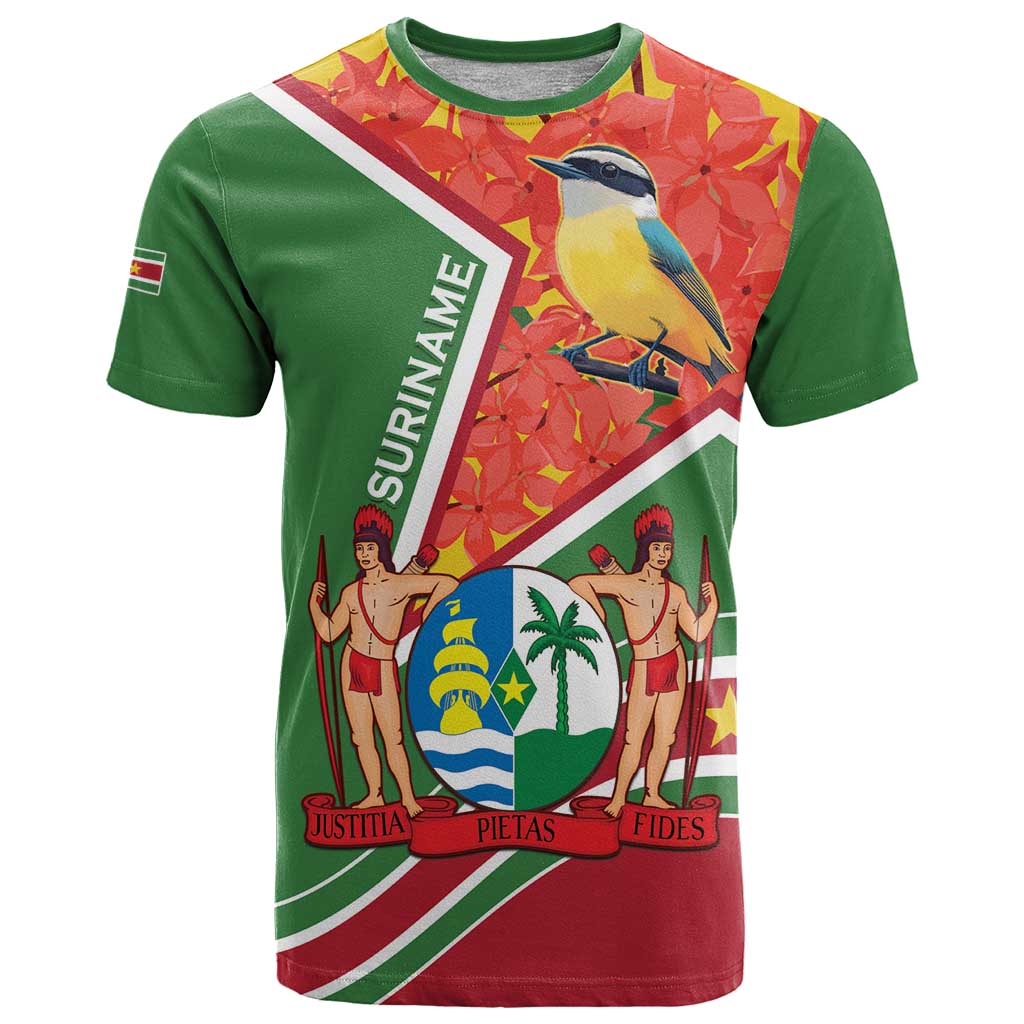 Suriname Independence Day T-Shirt Coat Of Arms With Lesser Kiskadee Graphic Tee