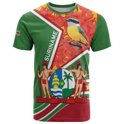Suriname Independence Day T-Shirt Coat Of Arms With Lesser Kiskadee Graphic Tee
