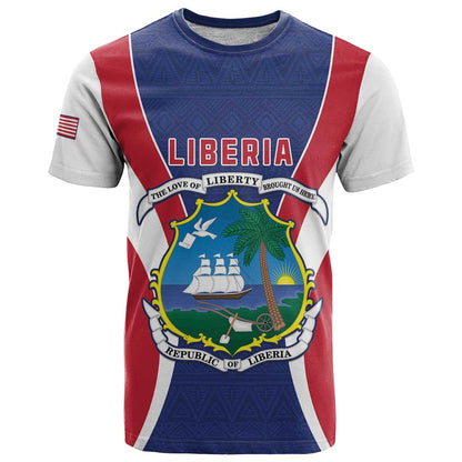 Personalised Liberia T-Shirt Coat Of Arms With Flag Map Graphic Tee