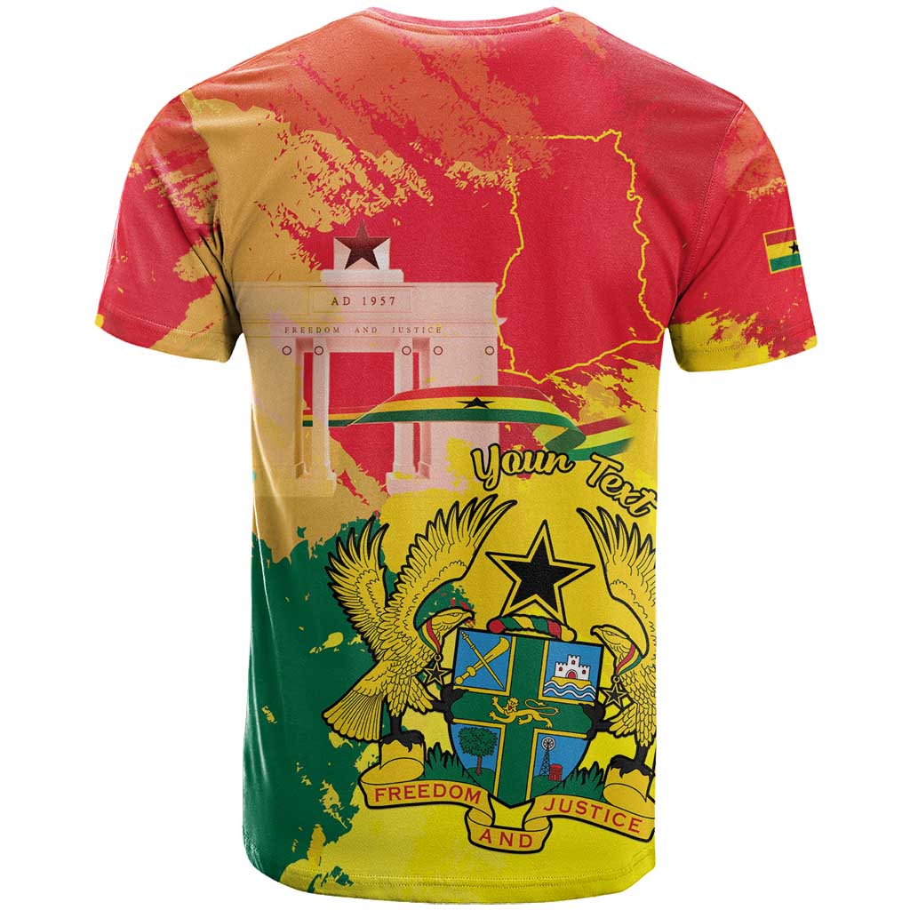 Personalized Ghana Republic Day T-Shirt Black Star Square With Coat Of Arms Graphic Tee