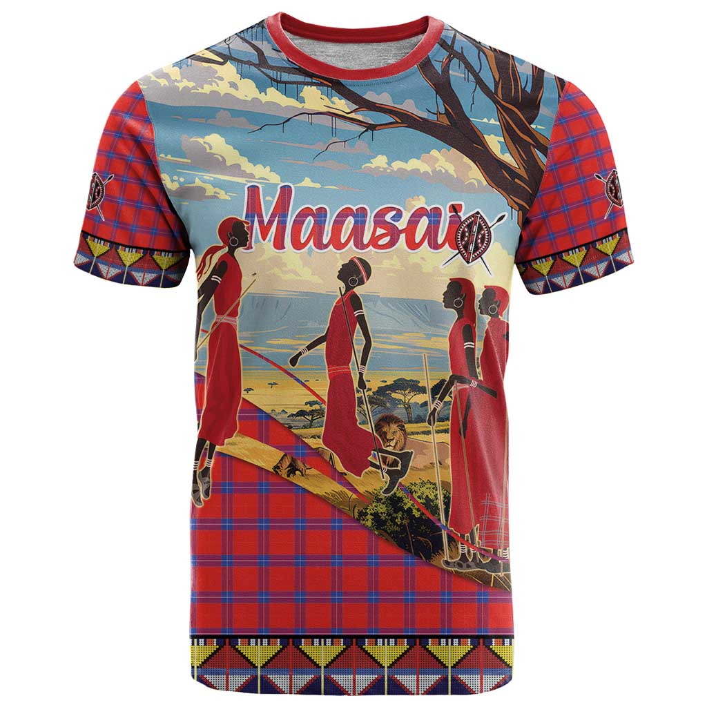Kenya Adumu Dance T-Shirt Maasai Shuka Pattern - Kenyan Safari Graphic Tee
