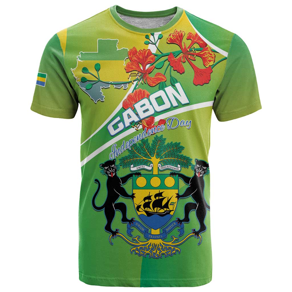 Personalized Gabon Independence Day T-Shirt Coat Of Arms With Map Graphic Tee