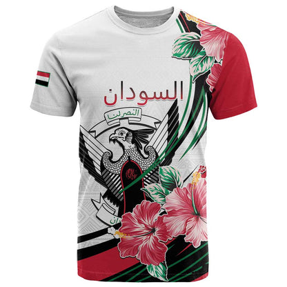 Personalized Sudan T-Shirt Sudanese Secretary Bird With Hibiscus Graphic Tee