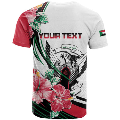 Personalized Sudan T-Shirt Sudanese Secretary Bird With Hibiscus Graphic Tee