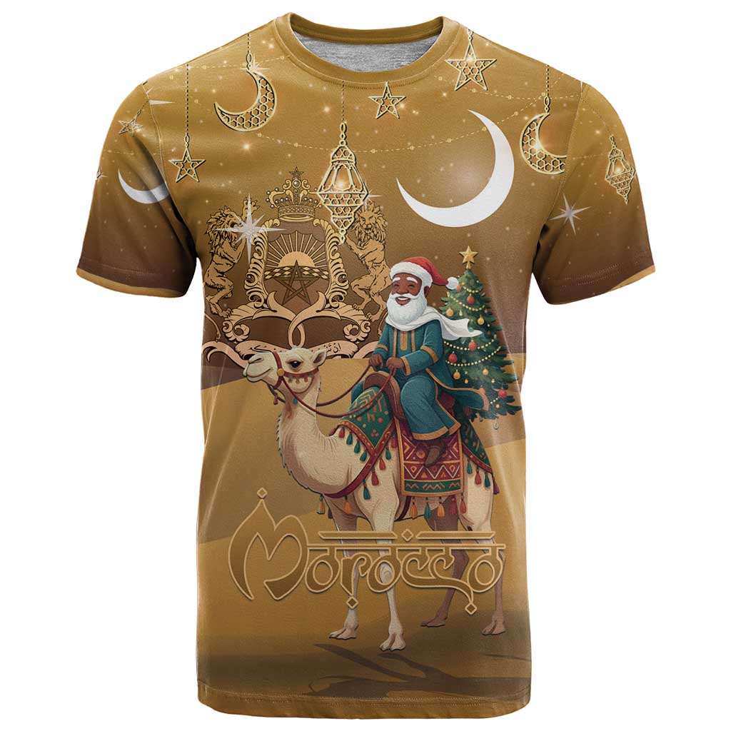 Morocco Christmas in Sahara T-Shirt Black Santa Riding Camel Graphic Tee