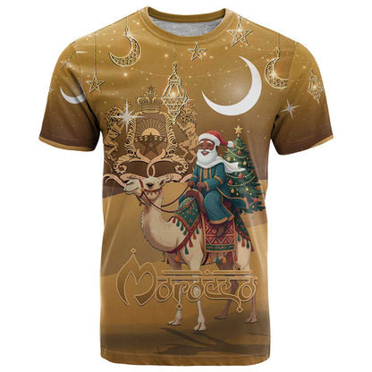 Morocco Christmas in Sahara T-Shirt Black Santa Riding Camel Graphic Tee