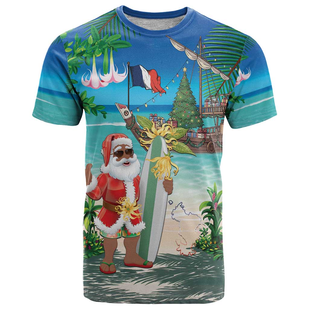 Mayotte Christmas T-Shirt Santa Chill on Tropical Beach Graphic Tee