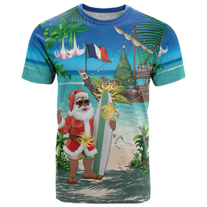 Mayotte Christmas T-Shirt Santa Chill on Tropical Beach Graphic Tee