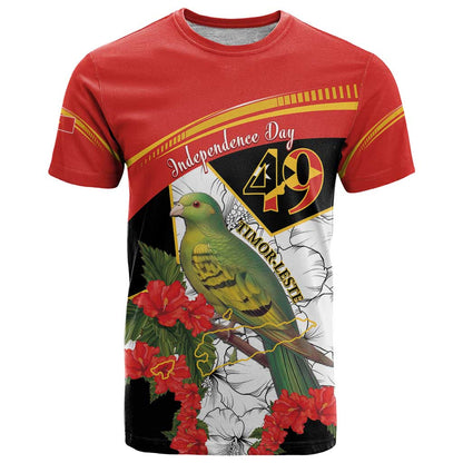 Personalised East Timor Independence Day T-Shirt Timor Pigeon Mix Hibiscus Pattern Graphic Tee